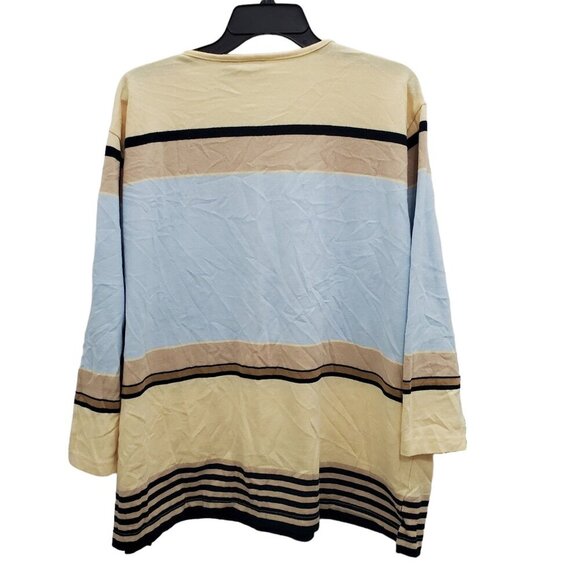 Mountain Lake II Woman's Yellow Blue Stripe Button Shoulder 3/4 Top Plus Size 2X - Picture 5 of 5